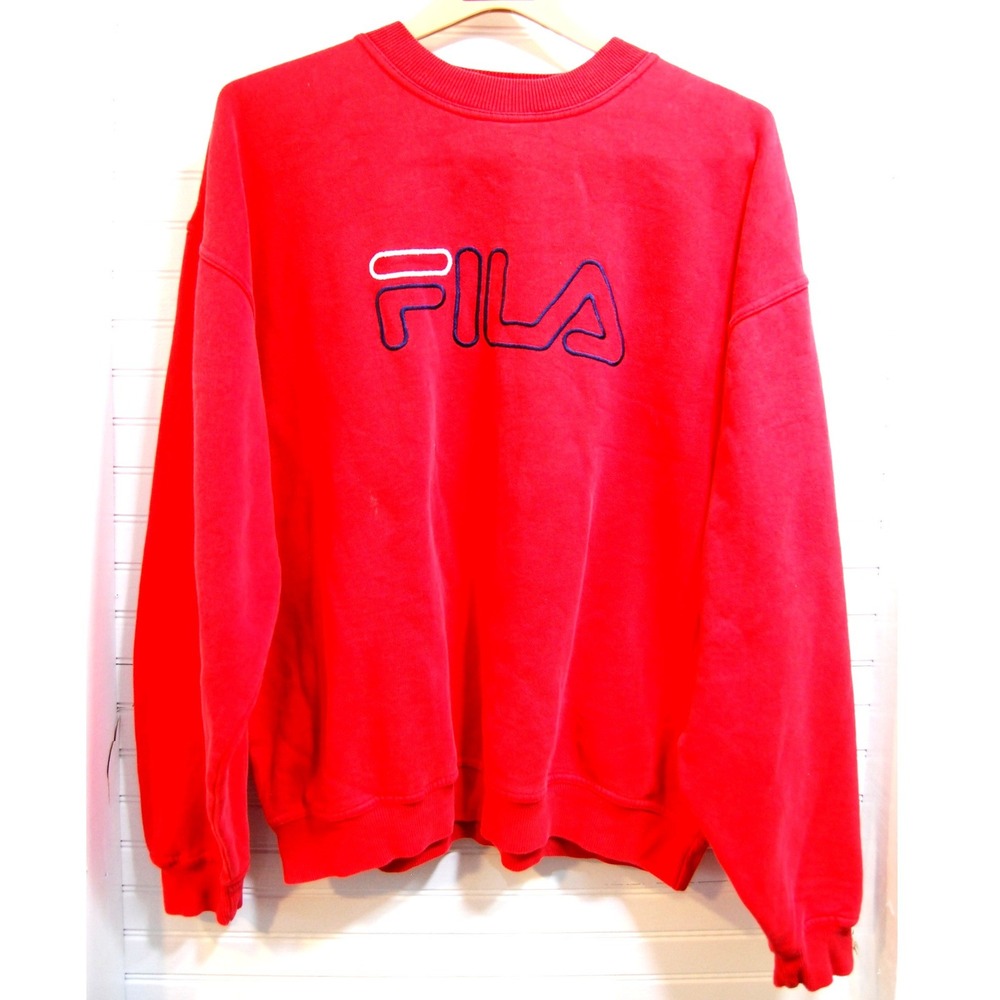 Vintage FILA sweatshirt Medium Oversized Red crewneck sweater Center logo Canada
